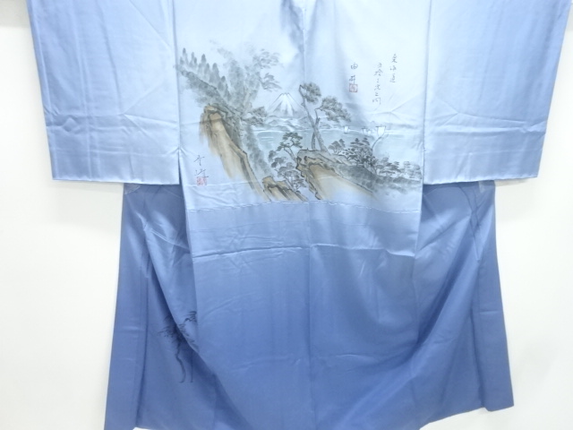 JAPANESE KIMONO / ANTIQUE MENS JUBAN / SILK / 53 STATIONS OF THE TOKAIDO